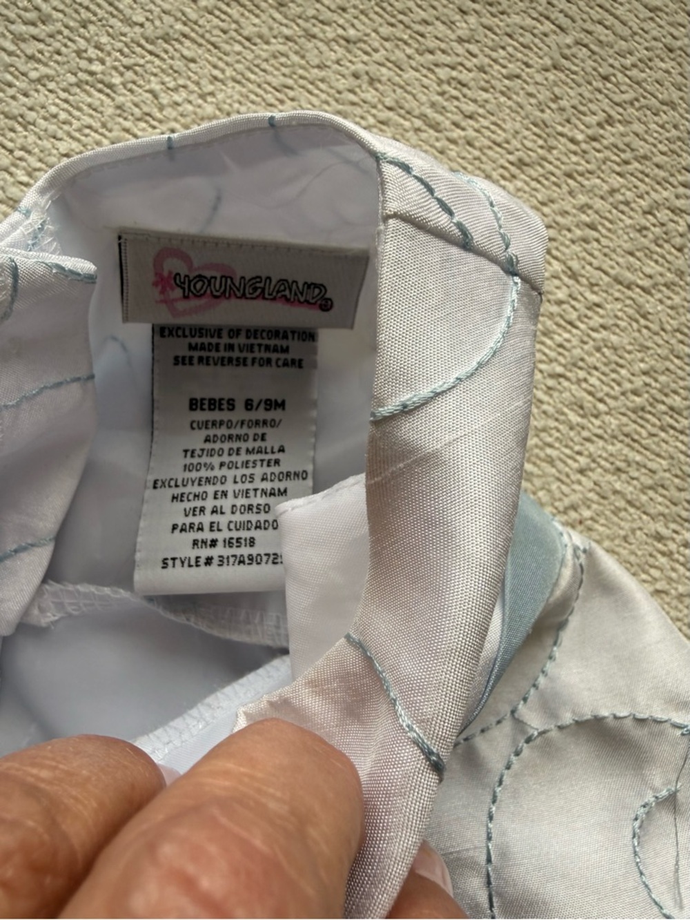 Youngland White Baby Dress Shirt with Pale Blue Embroidery